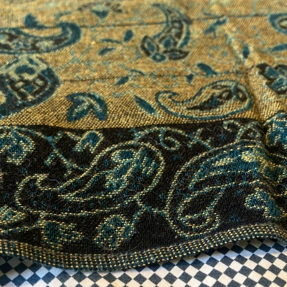 4/$20 Anthropologie Green yellow Blue Jacquard Paisley Pashmina Shawl Wrap Stole - Picture 5 of 5